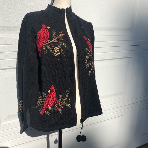TIARA INTERNATIONAL Xmas Cardigan Cardinal Sweater - Picture 4 of 13